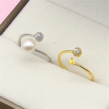 

Ring Mount Pearl Accessories Adjustable Size 925 Silver Plated Ring Jewelry DIY No Pearl Free Shipping