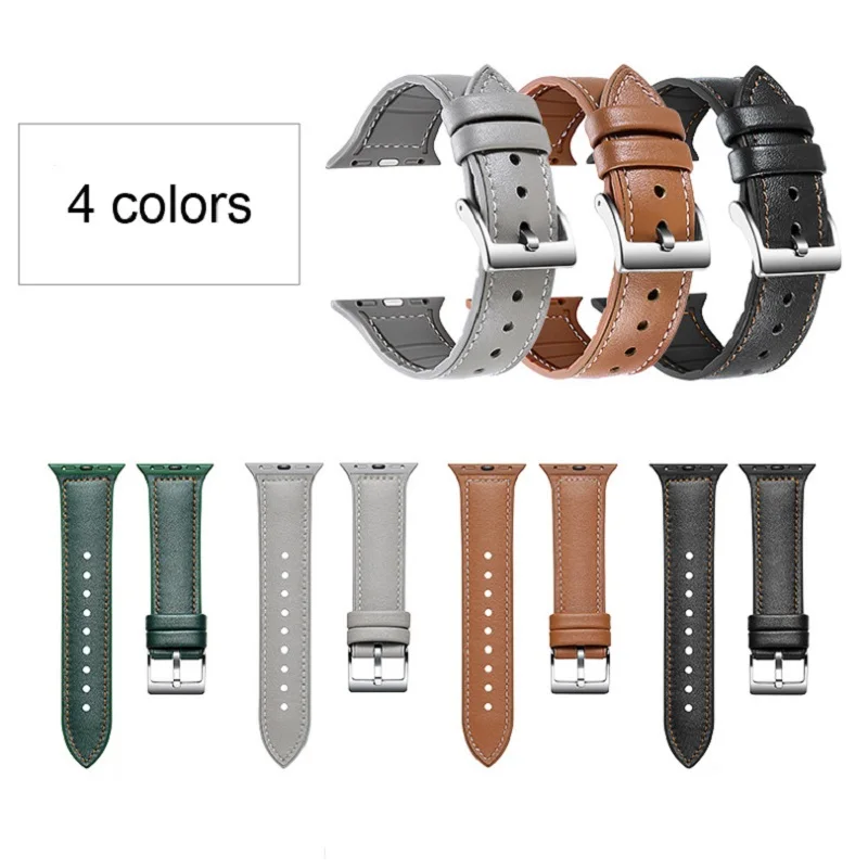 Силиконовый кожаный ремешок для часов Iwatch 1 2 3 4 5 серии зеленый черный коричневый