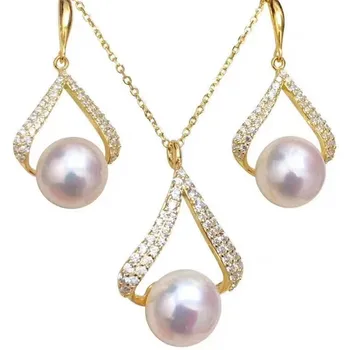 

New Natural Freshwater white Pearl 10-11MM Tibetan Silver Earrings Pendant set