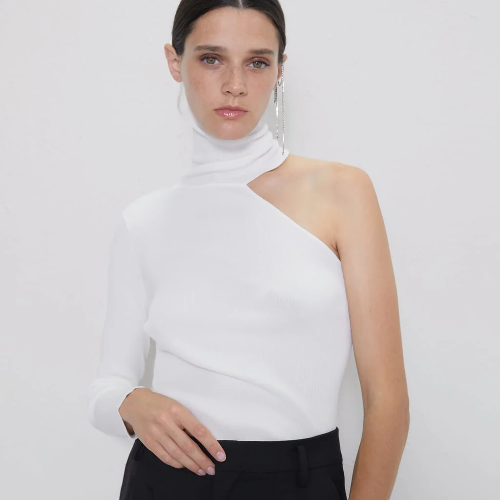 ZA Осенняя мода Повседневный Белый и черный свитер женская одежда трендовая с открытыми плечами сексуальная верхняя одежда для офисных леди