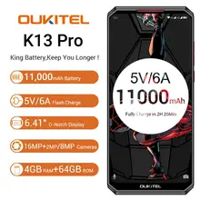 OUKITEL смартфон K13 Pro Android 9,0 OTA NFC отпечаток пальца мобильный телефон 6,4" 19,5: 9 экран MT6762 4G ram 64G rom 5 V/6A 11000mAh