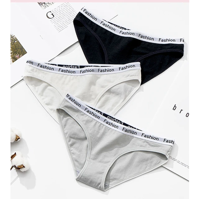 Women's Cotton Panties 3pcs Soft Striped Women Underpants Solid