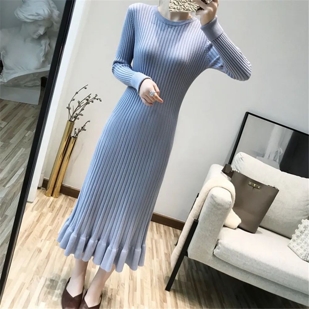 Knitted Long Dress For Women Mermaid Maxi Female Dress Autumn Winter Slim Elegant Women Dresses Party Club Office Lady Vestidos