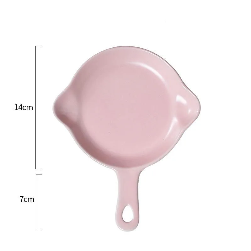 round-pink Нордическая керамическая тарелка для завтрака, противень для выпечки, фарфоровая посуда, тарелка с ручкой, домашний маленький диск для стейка, домашняя посуда, инструмент - Цвет: round-pink