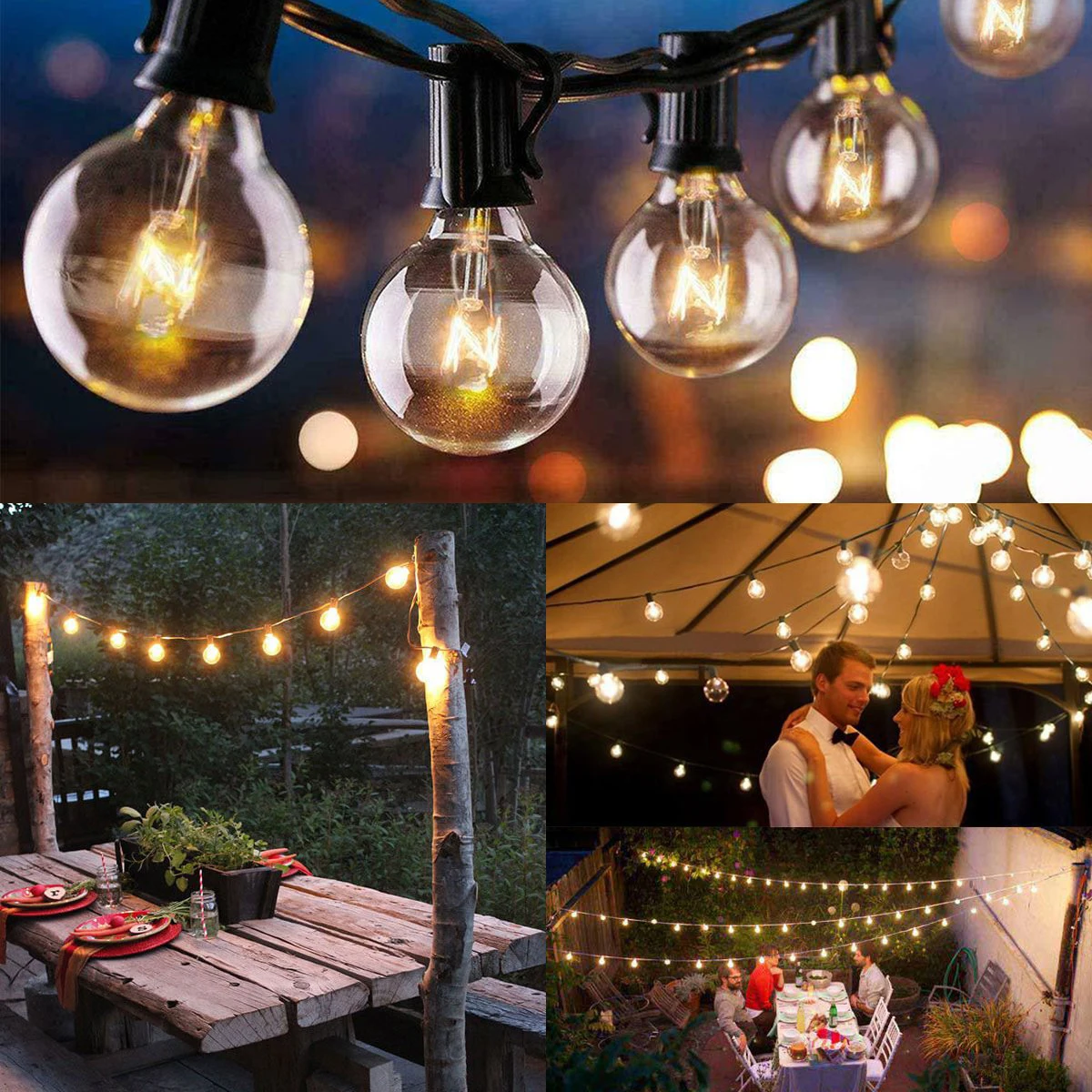 25ft 25 G40 Globe Bulbs Festoon String Light Plug-in Outdoor Christmas Garland Wedding Garden Party Decor Light