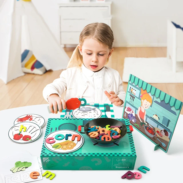 New Wooden Letter Learning Cards Set Word Spelling Practice Game Pretend Play Kitchen Toys English Letters Word Educational Toys 1