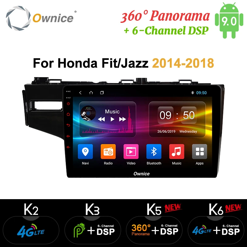 Автомобильный DVD-плеер Ownice k3 k5 k6 мультимедийный плеер на Android 9 0 с GPS для honda Fit jazz 2014