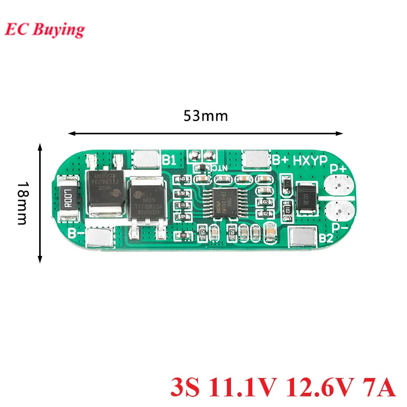 리튬 이온 18650 배터리 보호 보드, PCB BMS 충전기 충전 모듈, 3 셀, 7A, 3S, 11.1V, 12.6V
