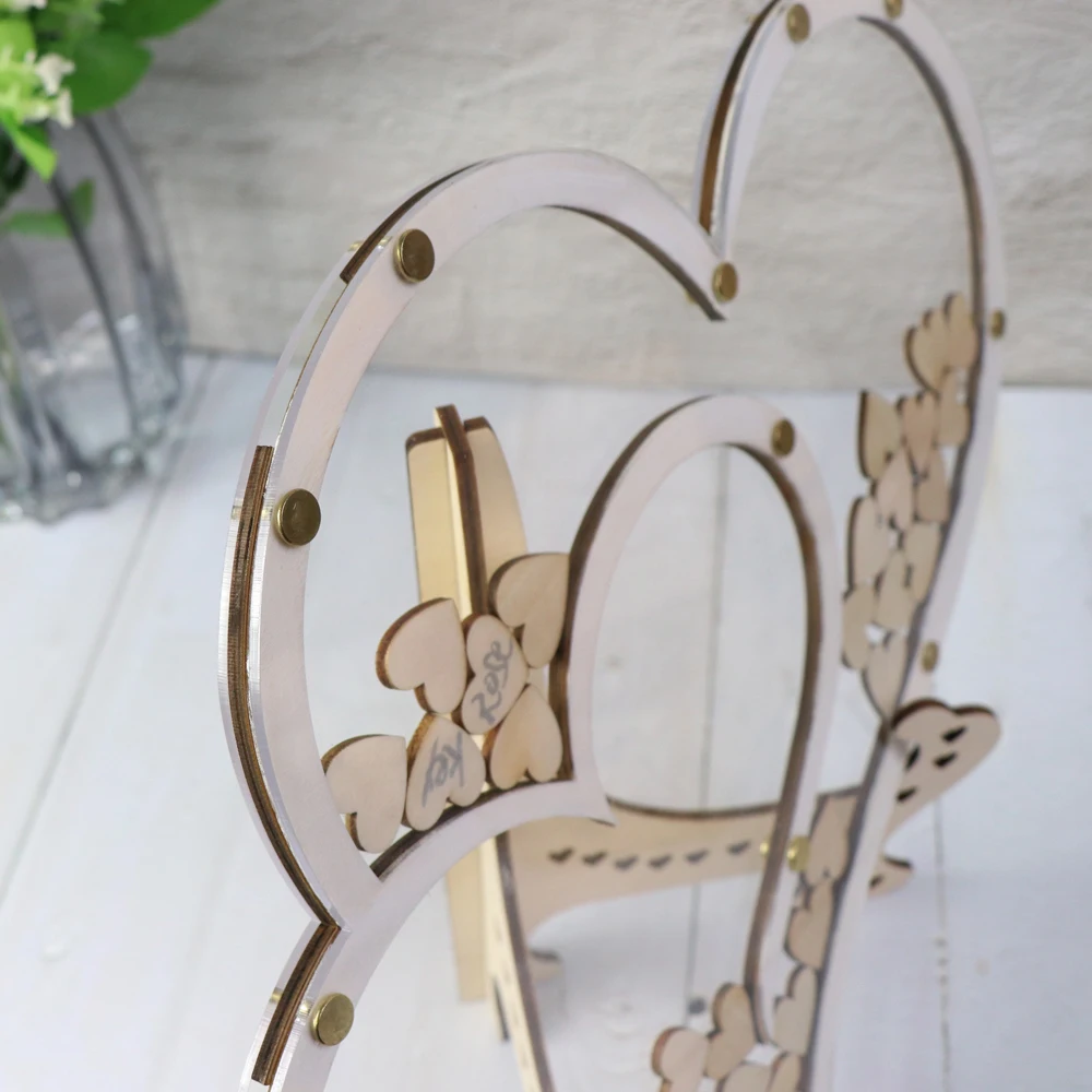 Double Heart shape Wedding guest book Decoration Rustic Sweet Heart Drop box Wedding drop box 3D Guestbook wooden box