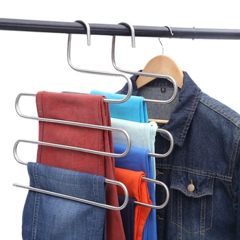 

S-type Multi-function Pants Hanger 5 Layers Hanging Clothing Hanger Stainless Steel Hanging Rack Multilayer Closet Storage Rack