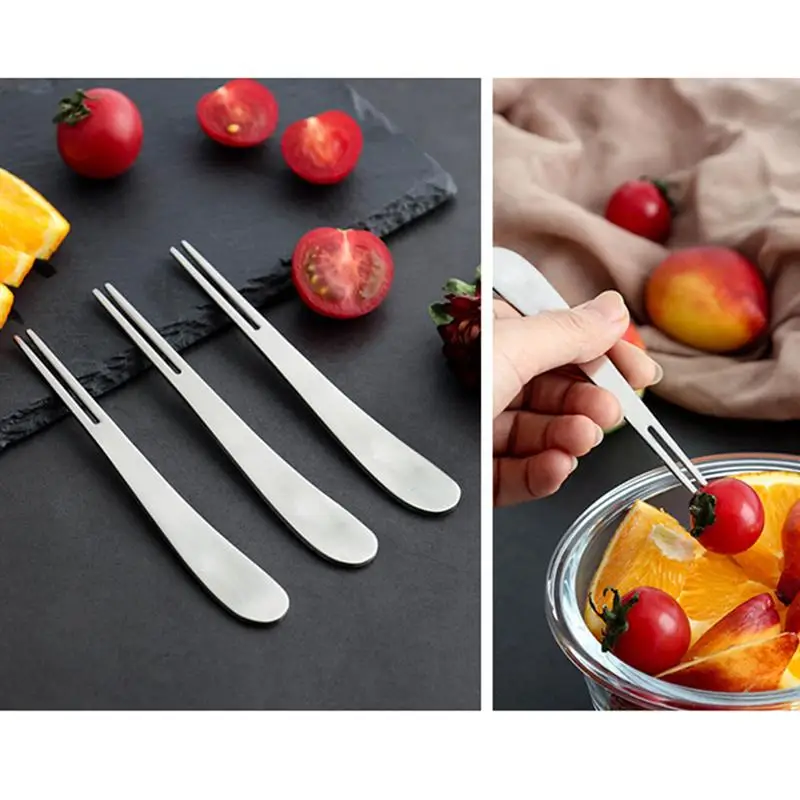 

3PCS Stainless Steel Fruit Forks Portable Mini 2 Pong Fruit Salad Picks For Salad Dessert Appetizer Hotel KTV Bar Party Supplies
