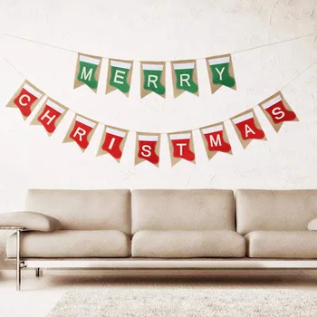 

Christmas Happy Linen Hanging Flag Christmas Banner MERRY Christmas Christmas Banner Christmas Decoration