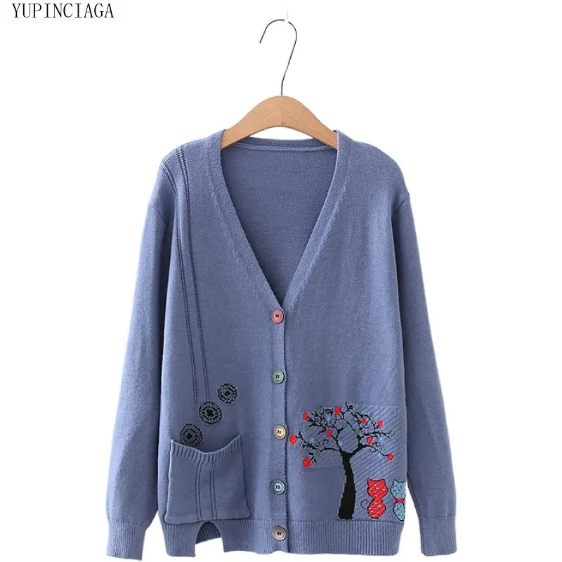 

YUPINCIAGA Women Jacquard V-neck Sweater 2020 Autumn Winter New Loose Knitted Cardigans Sweaters Female Sweet Sweaters