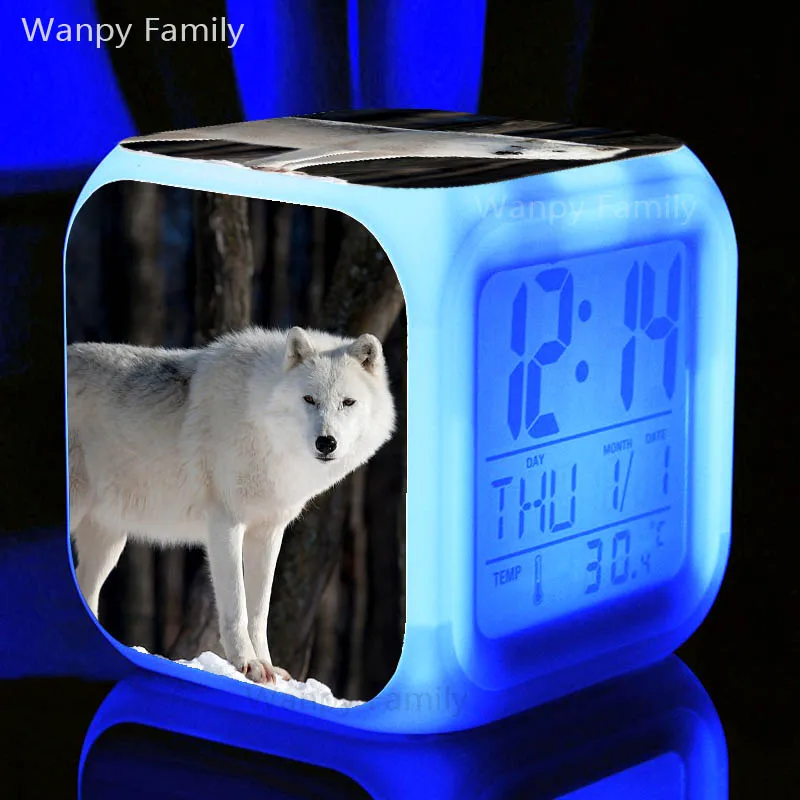 Шоколад Arctic Wolf Будильник 7 цветов светодиодный светящийся электронный часы для детской комнаты Многофункциональный Цвет Изменение цифровой будильник - Цвет: Шоколад