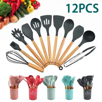 

12PCS Silicone Kitchenware Non-stick Cookware Cooking Tool Spatula Ladle Egg Beaters Shovel Spoon Soup Kitchen Utensils Set