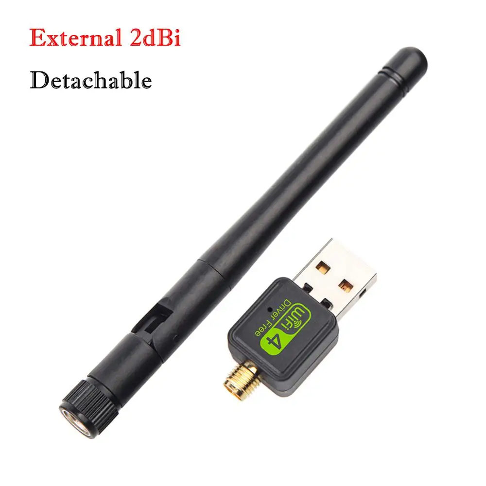 2dBi Detachable 150 Мбит/с Бесплатный драйвер USB беспроводной адаптер WiFi приемник ключ сетевая карта для настольного ПК ноутбук компьютер Windows - Цвет: 2dBi Detachable