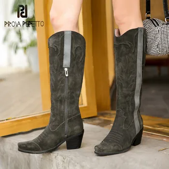 

Prova Perfetto Retro Women's Thigh High Boots High Quality Sheepskin Warmest Pointed Toe High Heels Zipper-Sid Lady Boots 2020