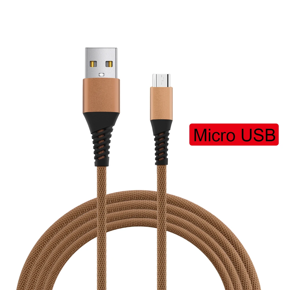 Кабель для быстрой зарядки Micro type-C usb type C USBC Micro USB C кабель для зарядки телефона кабель для передачи данных 2.1A 1 м высокая скорость зарядки - Цвет: brown-Micro