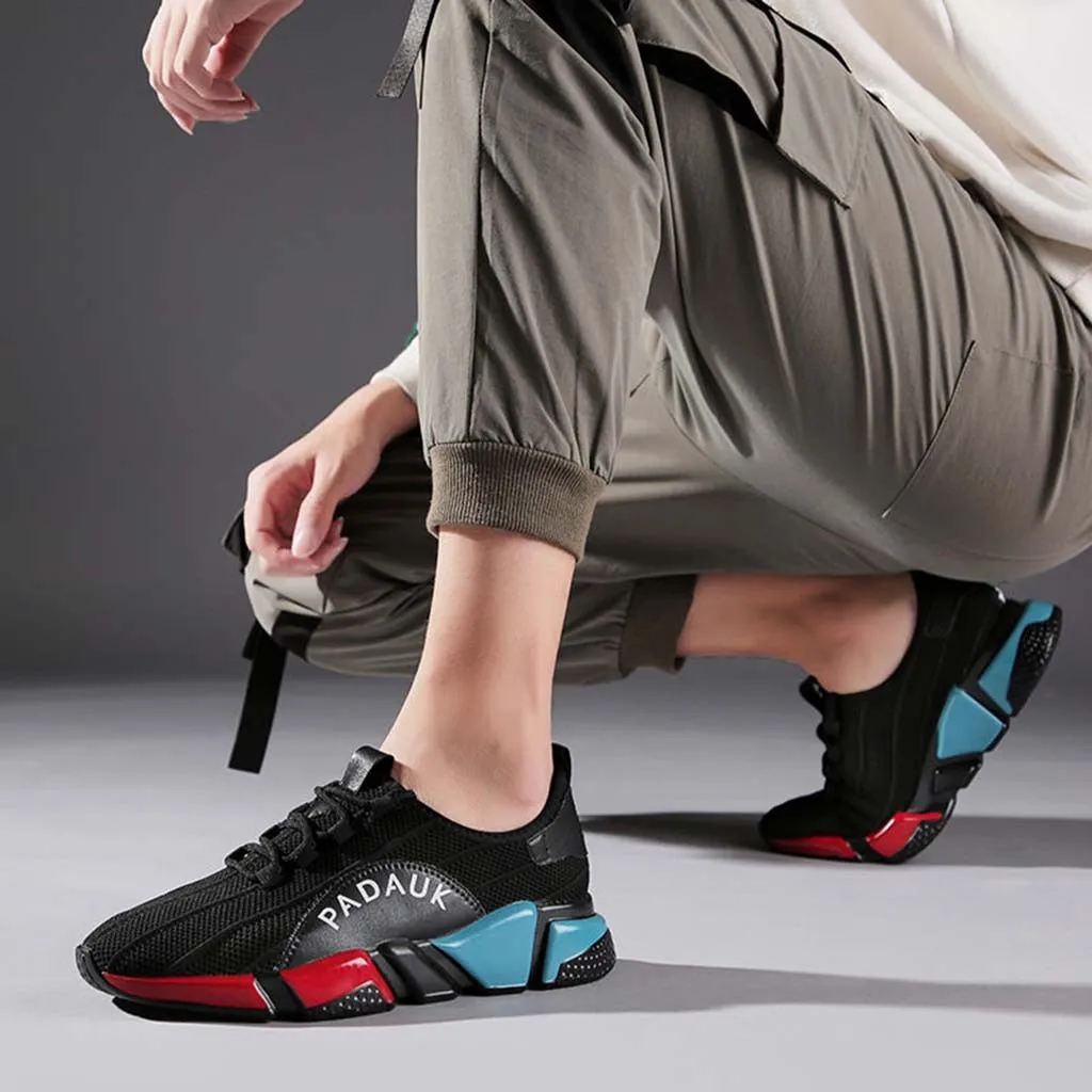 

Mixed Colors Men's chunky sneakers Fashion Breathable Air Mesh platform shoe Patchwork Striped Falt Sport Running Shoes for male