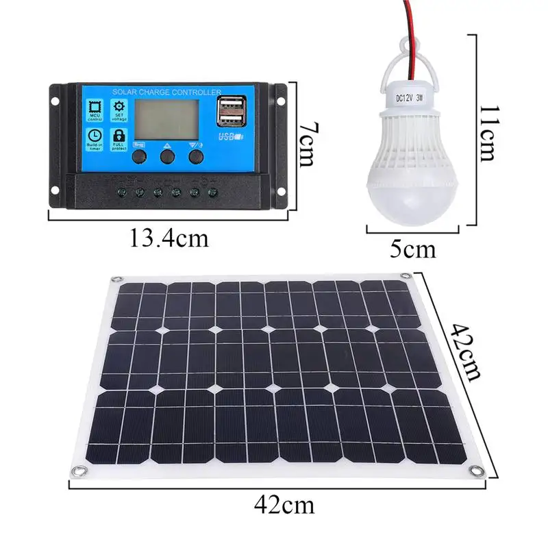 70 Вт Панели солнечные 18V+ 12/24V 10A USB контроллер+ 3 шт. 3W 12V Светодиодный светильник на солнечной батарее Зарядное устройство Батарея для автомобилей Boat Солнечный Системы наборы