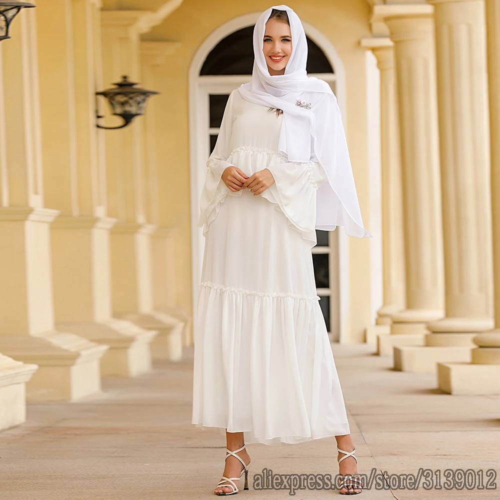 Белое шифоновое платье Robe Femme ИД Мубарак Абая Дубайский хиджаб мусульманское для