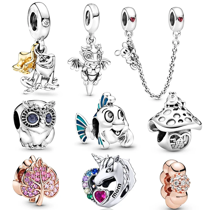 

2Pcs Silver Dragon Owl Frog Leaves Charm Pendant Bead fit Pandora Charms Bracelets Necklaces For Women Silver DIY Jewelry Making