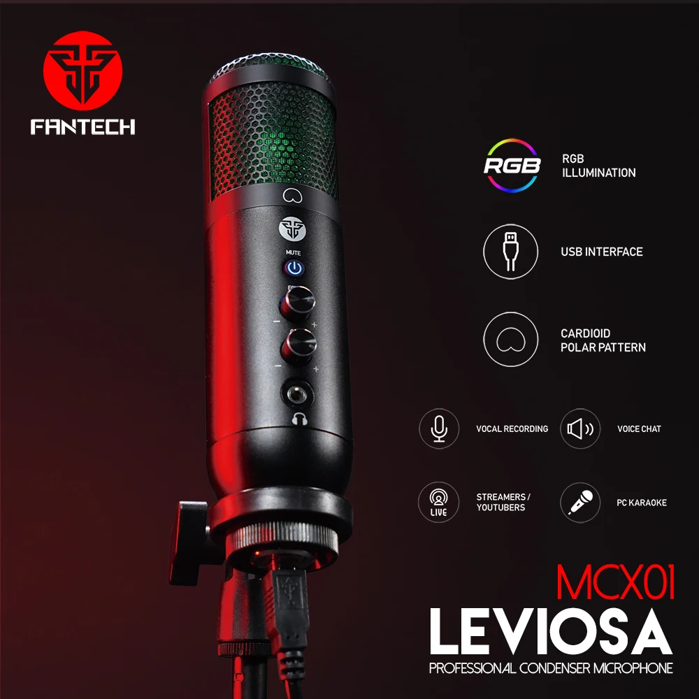 USB RGB-микрофон FANTECH с подставкой для игровых ПК ноутбуков караоке трансляций и