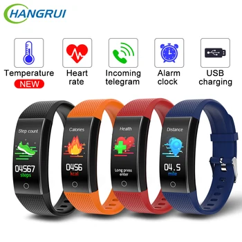 

Hangrui smartwhatch Thermometer Bracelet Fitness Tracker smart band Waterproof sport smart watch USB charger For Smart Phone