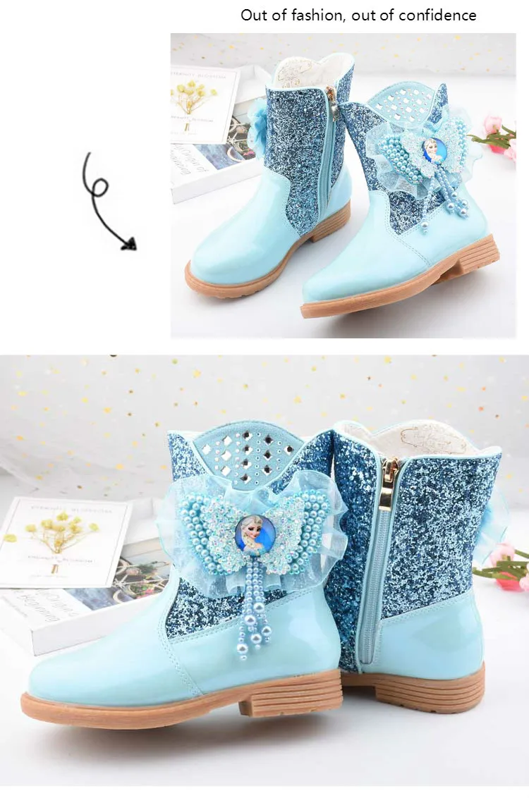 Elsa princess kids high boots new winter girls boots Brand Children's over the knee boots for girls snow shoes pink blue