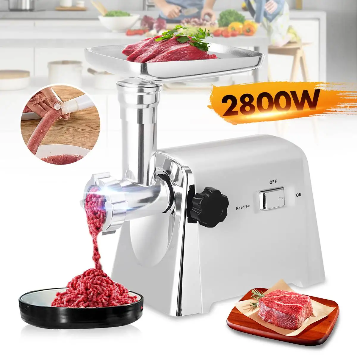3500W Electric Meat Grinder Stuffer Sausage Maker Stainless Steel W/Accessories 