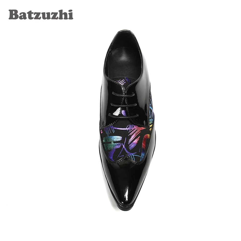 Batzuzhi Chinese Handmade Men Shoes Pointed Toe Color Leather Dress Shoes Men Lace-up, Party and Wedding Shoes Men Business!