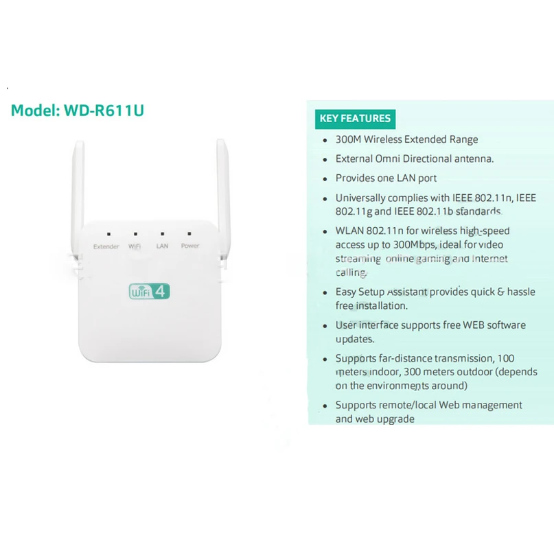 Беспроводной Wi-Fi 300 Мбит/с ретранслятор расширитель AP 2,4G дальний ретранслятор Wi-Fi Усилитель сигнала Усилитель