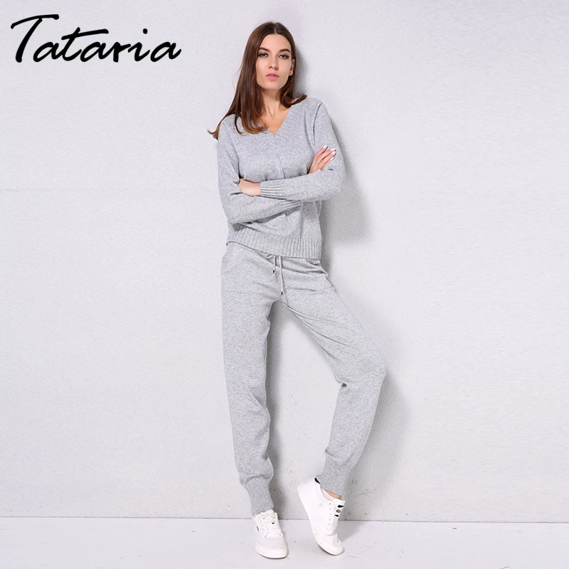 Tataria, женский свитер, костюмы и комплект, Осень-зима, вязаный спортивный костюм, женский комплект из 2 предметов, свитер, костюм, брюки, комплекты одежды, спортивный костюм