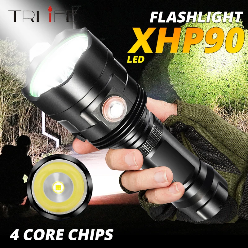 

Powerful 3*XHP50 LED Flashlight XHP90 Torch Rechargeable Waterproof Lamp Ultra Brigh Led Flash Light 6 Modes Outdoor Torch Light