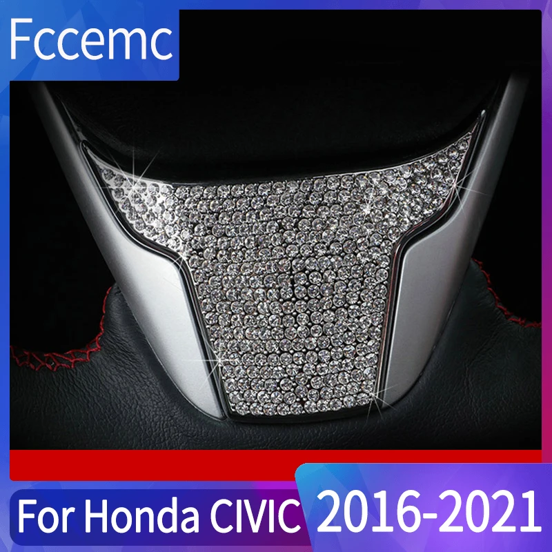 

Steering Wheel Cover Trim Central Control Decorative Stickers Fashion Diamond Frame For Honda Civic Car Interior Accessories