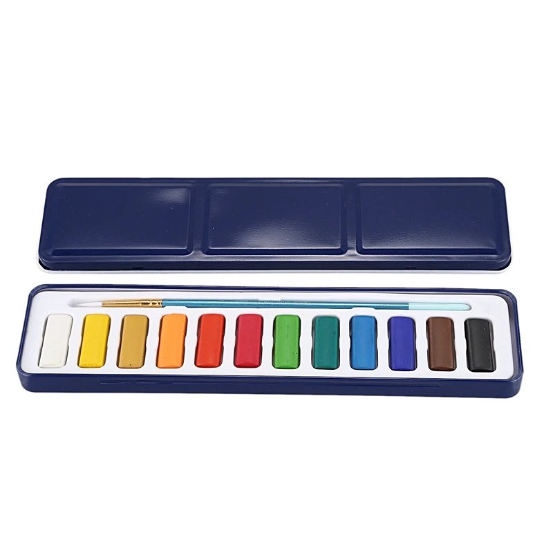 

12 Colors Portable Tin Box Solid Watercolor Paints Set For Artist School Student Drawing Painting Stationery Art Supplies 21.5x9