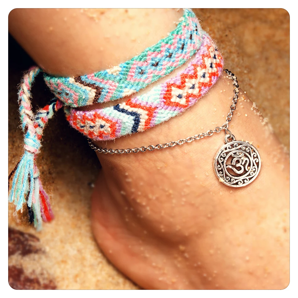 BRAVEKISS Friendship Wave Coin Pendant BOHO Retro Anklets For Gift stainless steel Anklet Bohemian Bracelets On Leg Jewel PA0035