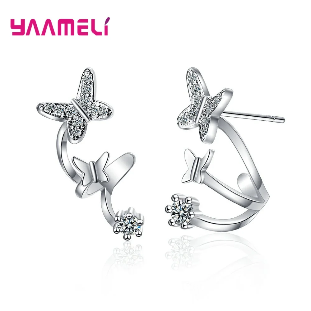 

Trendy Minimalist Real 100% 925 Sterling Silver Cubic Zircon Butterfly Stud Earrings for Women Student Teen Jewelry Gift