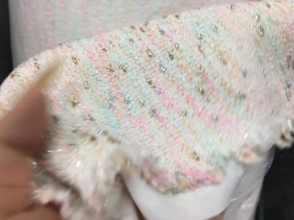 

Free ship pink and white multicolor weaved with line spot tweed fabric lined price for 1 meter 59"