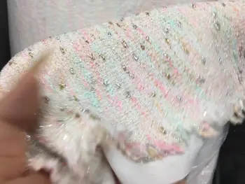 

Free ship pink and white multicolor weaved with spot tweed fabric