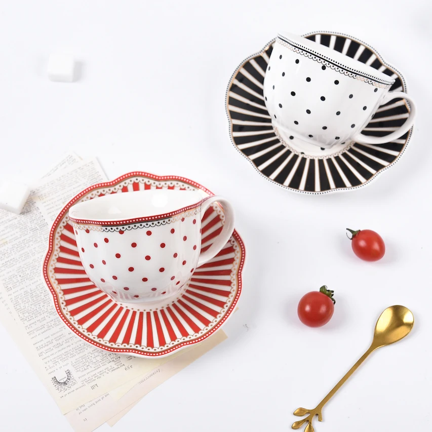 European stripe ceramic coffee cup and dish set couple cup and dish