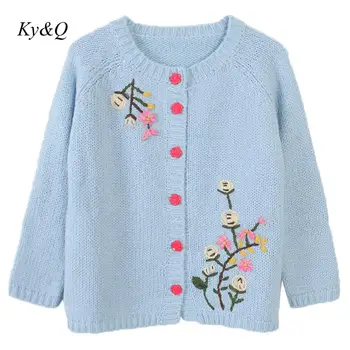 

Brand Designer Luxury Long Sweater Outwear Floral Embroidery O-neck Sweet Cardigan Women Top 2019 Winter Christmas Runway