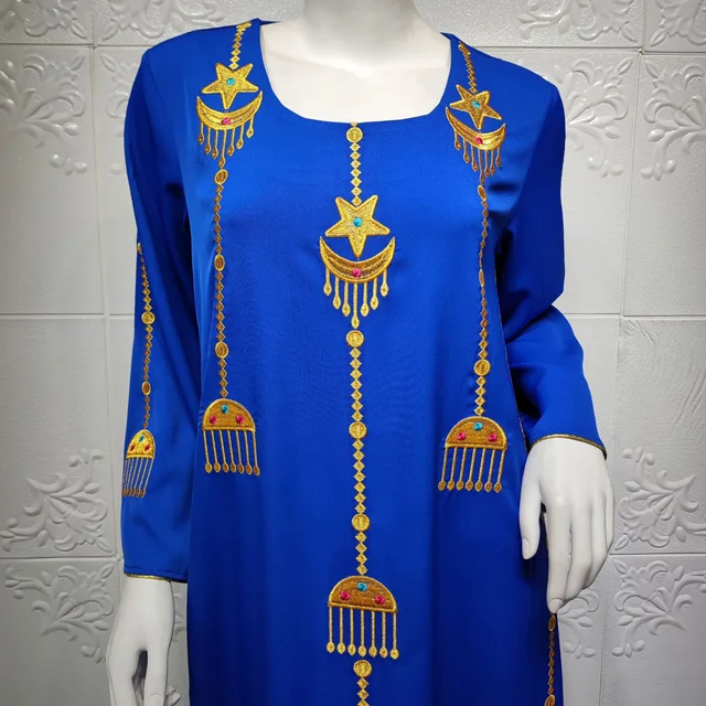 Spring New Arrival Dubai Dress Abayas For Women Islamic Women's Clothing Muslim Fashion World Apparel Robe Long Blue Embroidery 6