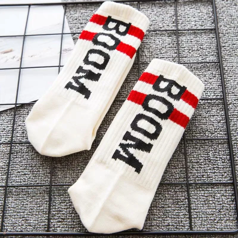 Socks Nice Brand Sock Male Letter BOOM Tube Female Tide European And American Streetwear Hip-Hop Wild High-Top Skateboard Socks
