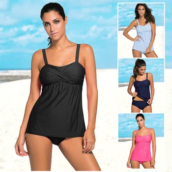 

European and American Strapless Sling Triangle Split Swimsuit Women with Chest Pad Tankinis Conservative Swimsuit Factory Outlet