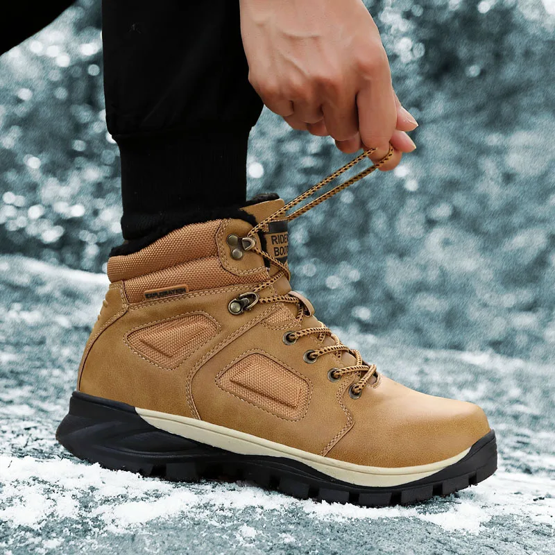 Merkmak/зимние мужские ботинки; повседневные теплые зимние ботинки; нескользящие высокие ботильоны на шнуровке; модная зимняя прогулочная обувь; большие размеры