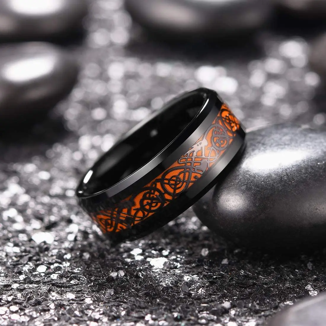 dragon engraved ring Classic 8mm Red Tungsten Wedding Band Black Tungsten Carbide Ring For Men Women Retro Dragon Inlay Black Carbon Fiber Gear Ringsfashion rings for men