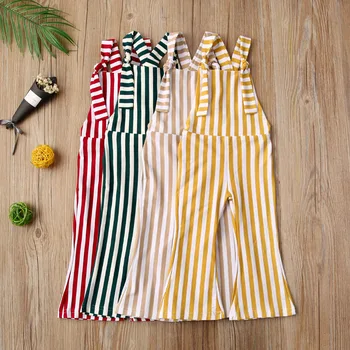 

Fashion Girls Kids Striped Overalls Toddler Baby Girls Sleeveless Vertical Stripes Rompers Bell-Bottom Jumpsuits Overalls Pants