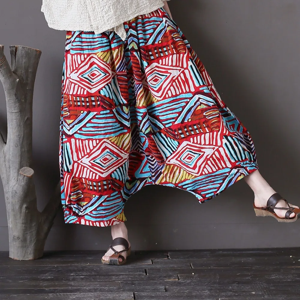 NINI WONDERLAND летние штаны в стиле хип-хоп с принтом, свободные женские брюки с эластичной талией, хлопковые льняные брюки размера плюс, женские брюки