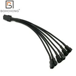 Cable divisor de ventilador PCI-E de 6 pines a 6 pines, 3 + 1 Pines, negro, 1007, 22AWG, 20CM